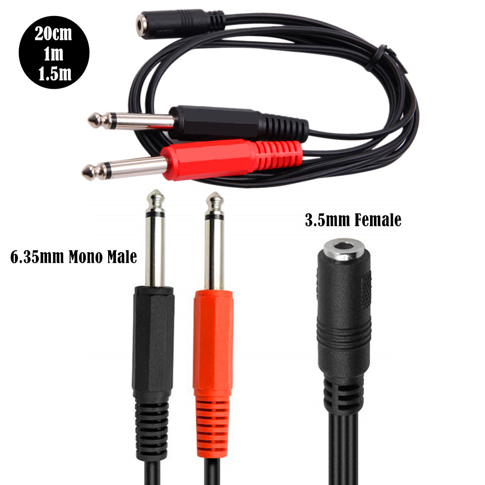 Audio Splitter Y - 6.35mmオス-2x6.35mmメス変換アダプターケーブル 1/4インチ6.35mmプラグ-デュアル6.35mm 3.5mmジャックYスプリッターステレオオーディオケーブル 0.2