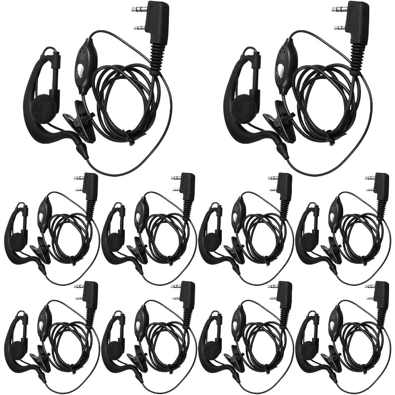 Wired Earphone Mic - 10 個のトランシーバーイヤホンマイク付き 2 ピン双方向ラジオマイクイヤホンバルクシングルワイヤーイヤーフックヘッドセット Baofeng ラジオ用