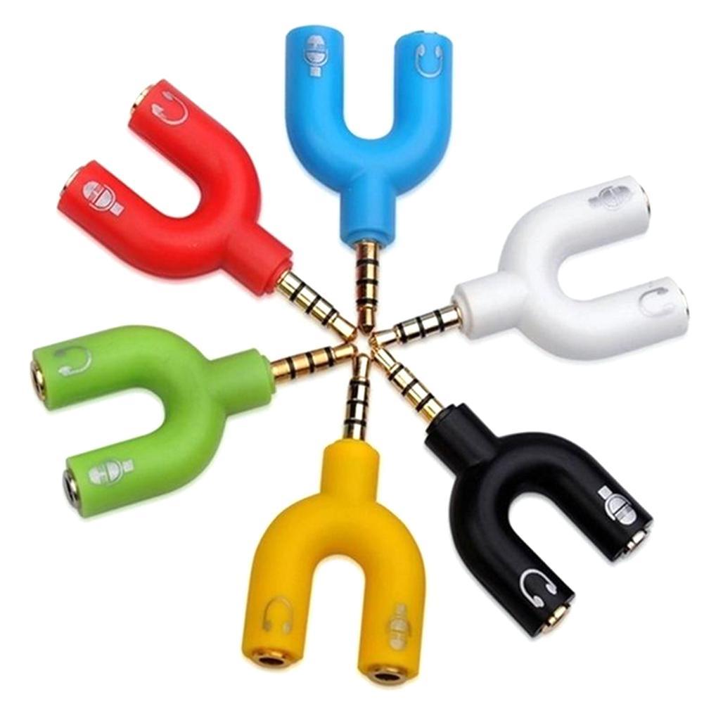 Earphone Splitter Jack - 1PC デュアル 3.5 ミリメートル U タイプアダプタヘッドフォンプラグオーディオケーブルスプリッタマイク
