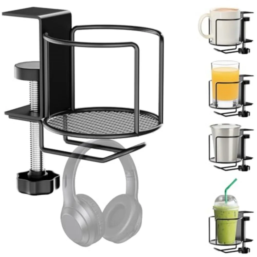 2-in-1調節可能なデスクカップホルダー、こぼれ防止ボトル - Headphone Stand Desk のレビューと価格