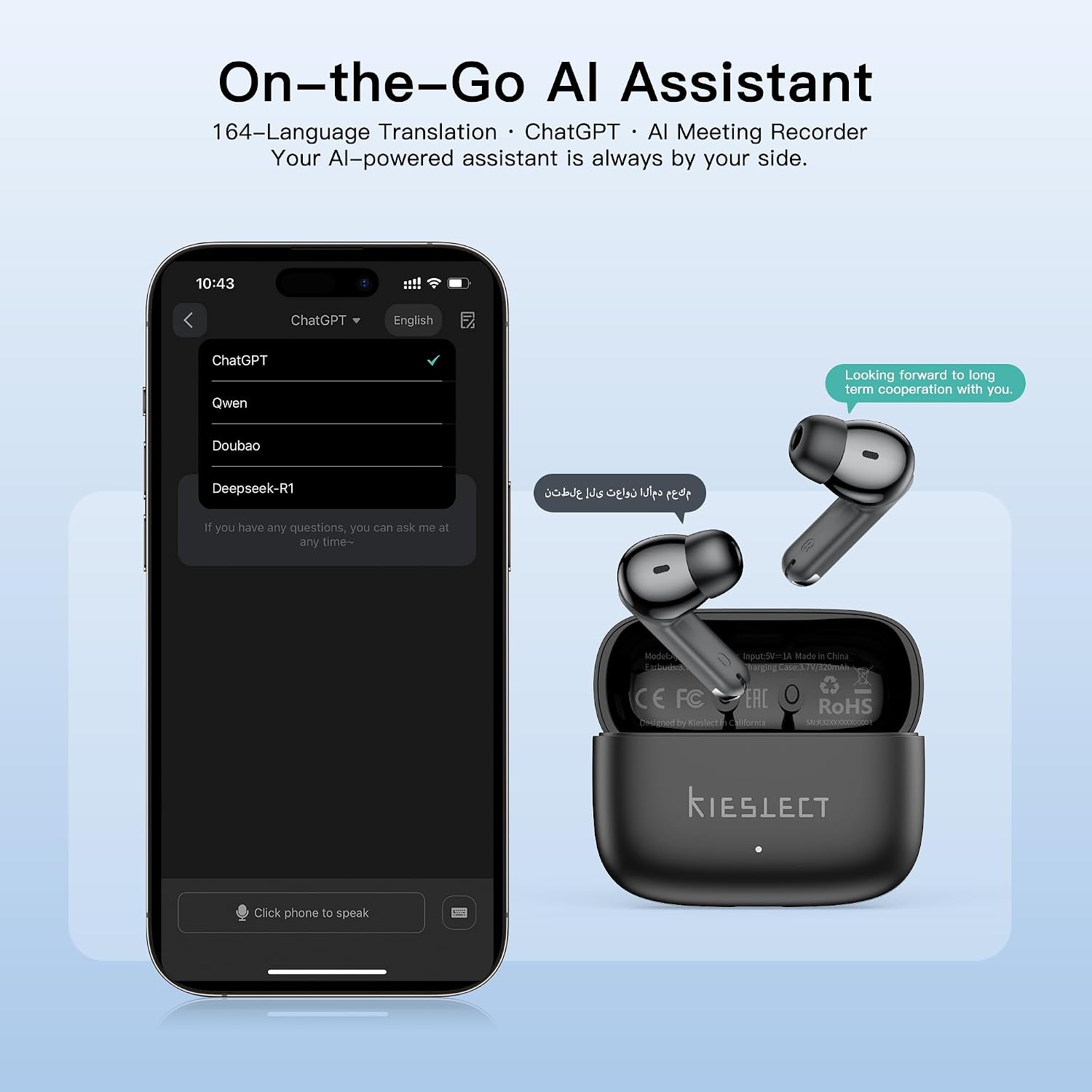 ワイヤレスイヤホン、AI 165言語翻訳イヤホン、アクティブ - Earbuds Charging Case のレビューと価格